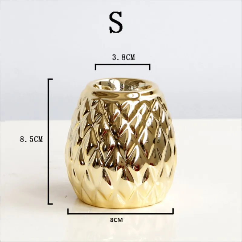 Luxury Plating Gold Silver Ceramic Candlestick Holder Candle Cup European Home Candlelight Dinner Decoration Ornaments - Цвет: S