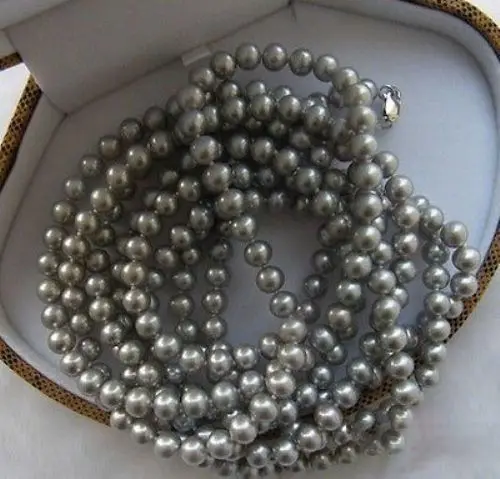 

FREE SHIPPING Natural 8-9 AAA gray Genuine sea pearl necklace 100 inch white a()