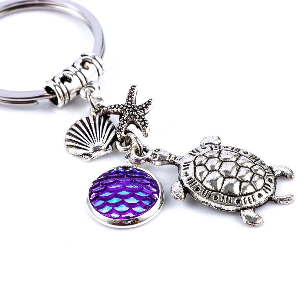 

Hot Sales Fashion Mermaid Multicolor Keychain Alloy Scales Turtle Key Chain Pendant Key Ring Gift Accessory