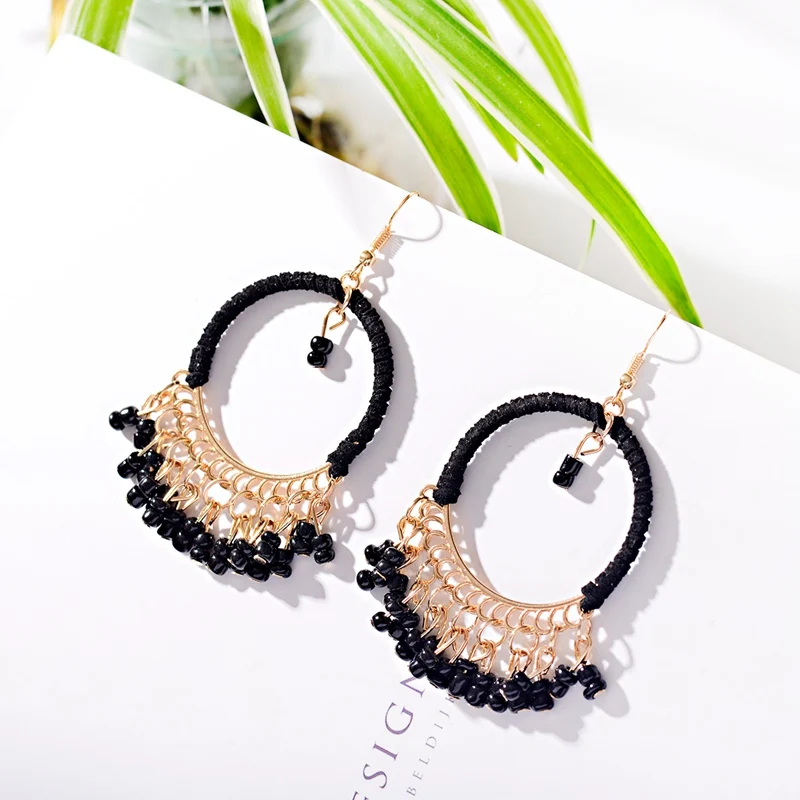 TopHanqi 2019 Новый Bijoux женские Boho большие круглые синие акриловые бусины кисточки