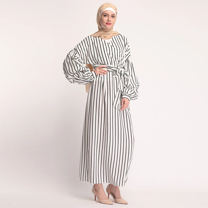 2019 кафтан Абаи Турции мусульманское платье Восточный халат из марокена Дубай Рамадан Абаи s Для женщин в полоску платье хиджаб турецкая