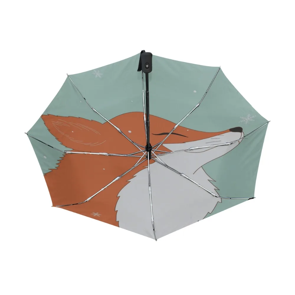 Creative Fox Automatic Folding Umbrella Rain Women Light Weight Windproof Girl Umbrella kids Gifts Travel Paraguas