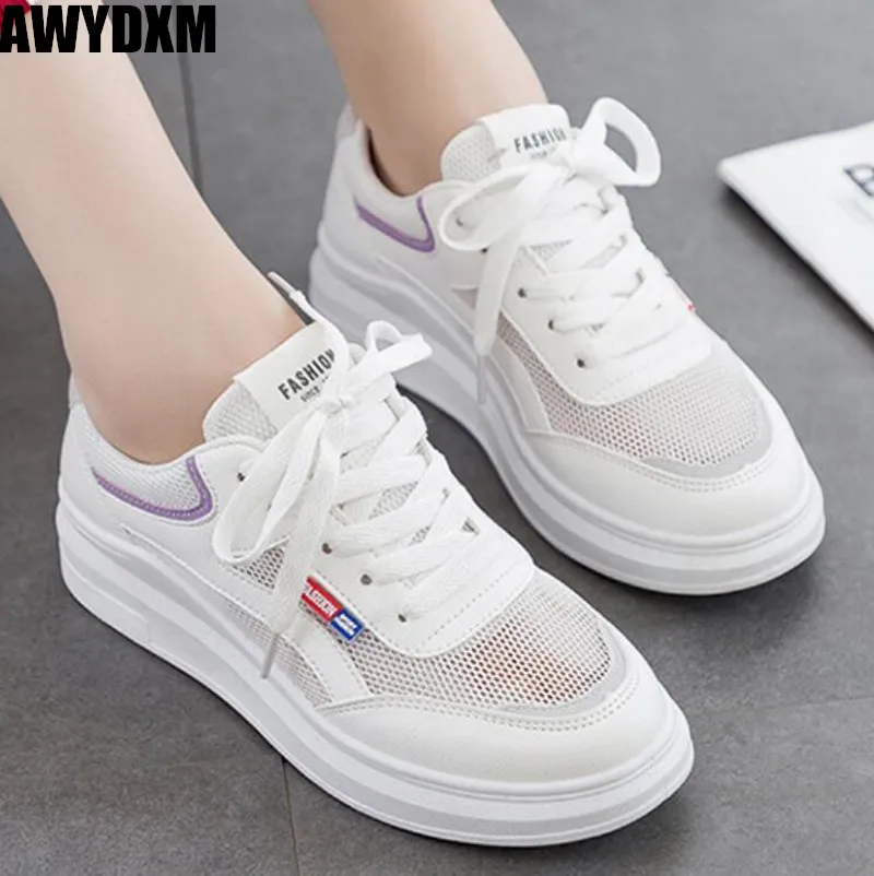 

Women casual shoes autumn ladies Mesh shallow Breathable sneakers outdoor Comfort slip on lace up platform woman shoes S773