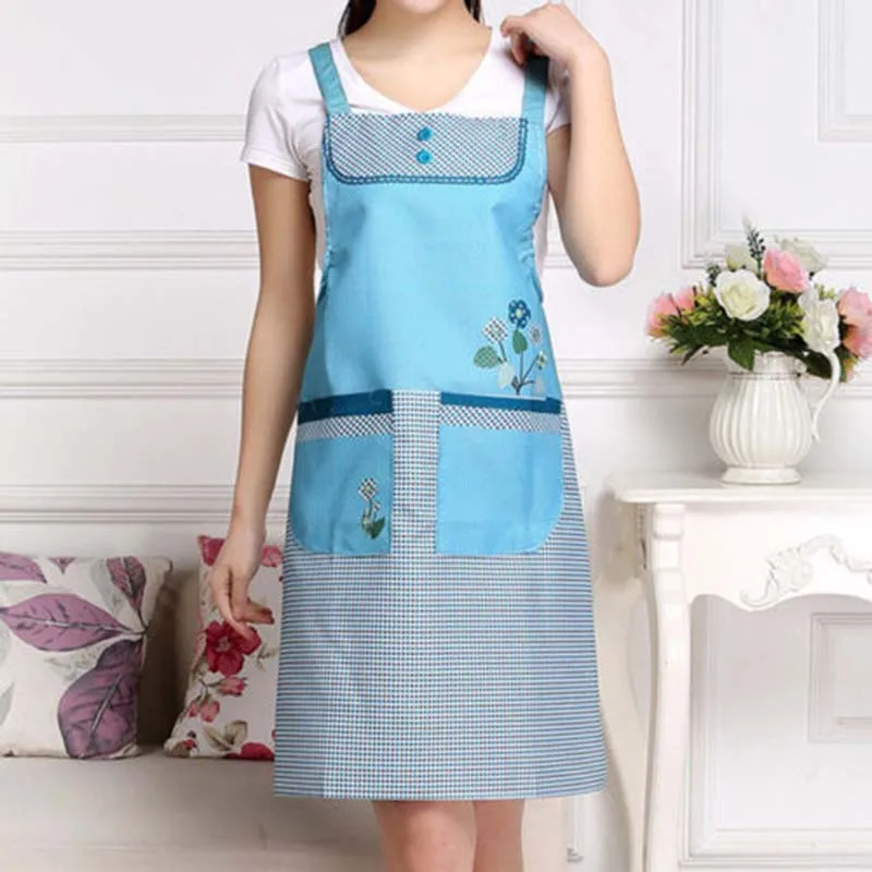 Fashion Women Floral Bowknot Cooking Kitchen Restaurant Bib Apron With Pocket oil-proof waterproof Chef Kitchen Cooking apron