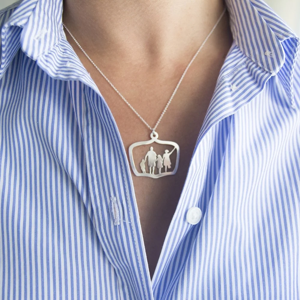 

1 PC Silver Color Figure Family Parent Child series Pendant Necklace Fashion Chain Necklace For Women Jewelry party Gift