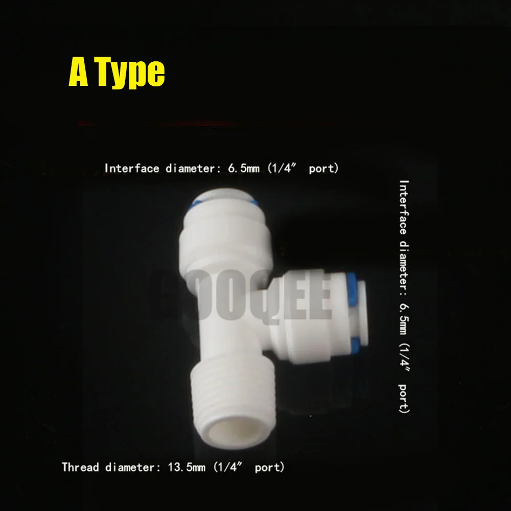 

RO Water Quick Fitting 3 Way Tee 1/4"3/8" OD Hose Connection Plastic Pipe Coupling Reverse Osmosis System