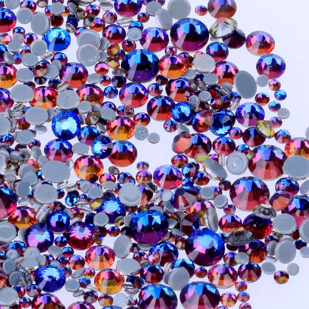 

Nail Art Craft Garment DIY Decorations Blue Rainbow Color Hotfix Rhinestones Glue Backing Iron On Glass Diamonds Appliques