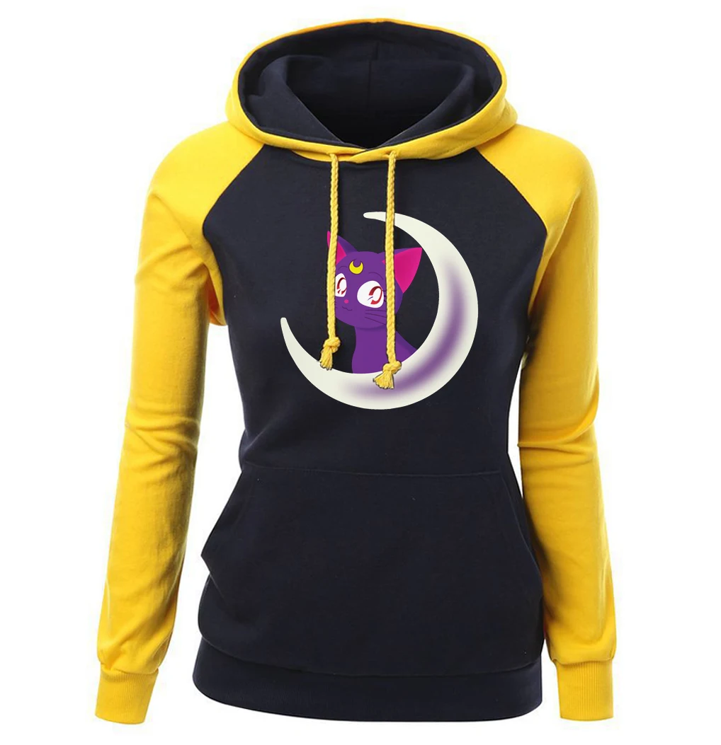 

Women's Sportswear 2018 Autumn Winter Fleece Brand Clothing Cartoon Sailor Moon Kawaii Raglan Hoodies Women Sweatshirts Harajuku