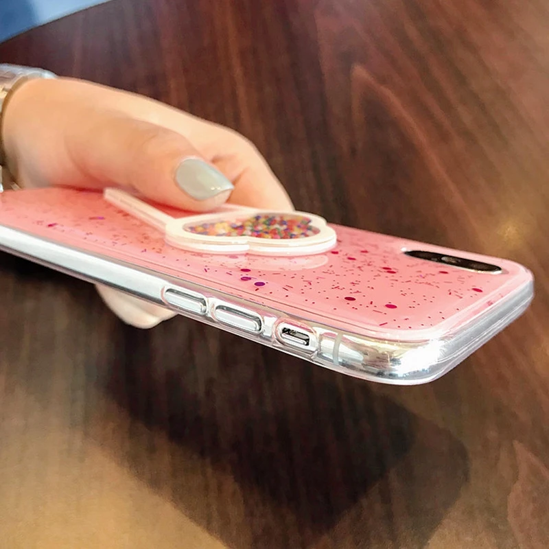 Мягкий силиконовый чехол для iphone XS Max 7 8plus блестящий розовый с 3d рисунком