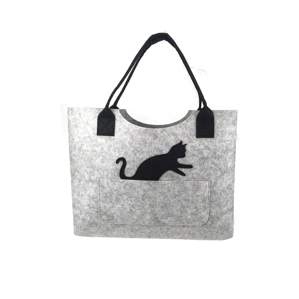 

Reusable FELT big capacity women supermarket shopping bag cat handbag hand tote bag fashion shoulder bag for girls