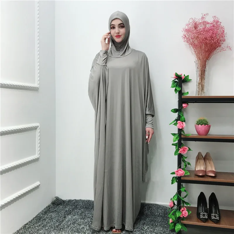 Эластичное мусульманское платье для всех Рамадан халат Абая Дубай, Турция Ислам Хиджаб/Кафтан Абая для женщин Tesettur Elbise - Цвет: Серый