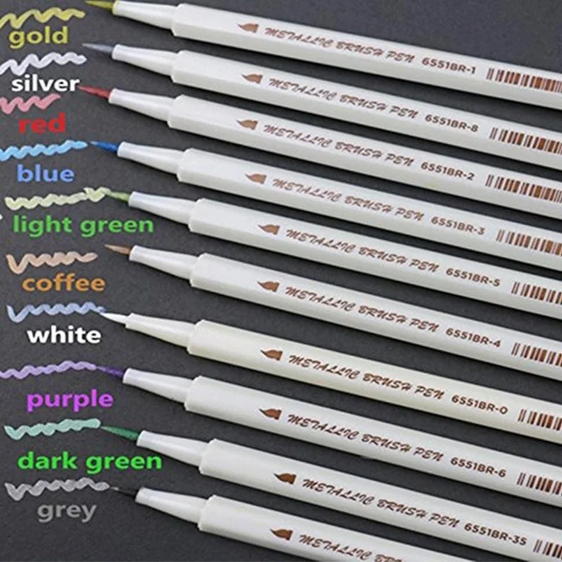 10 Colors Calligraphy Brush Lettering Pen Metallic Color Painting Marker for Card Making DIY Photo Album