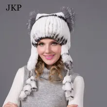 JKP Women winter rex rabbit fur hat ear protector caps knitted bomer hat 2015 fashion causal fur headgear good quality