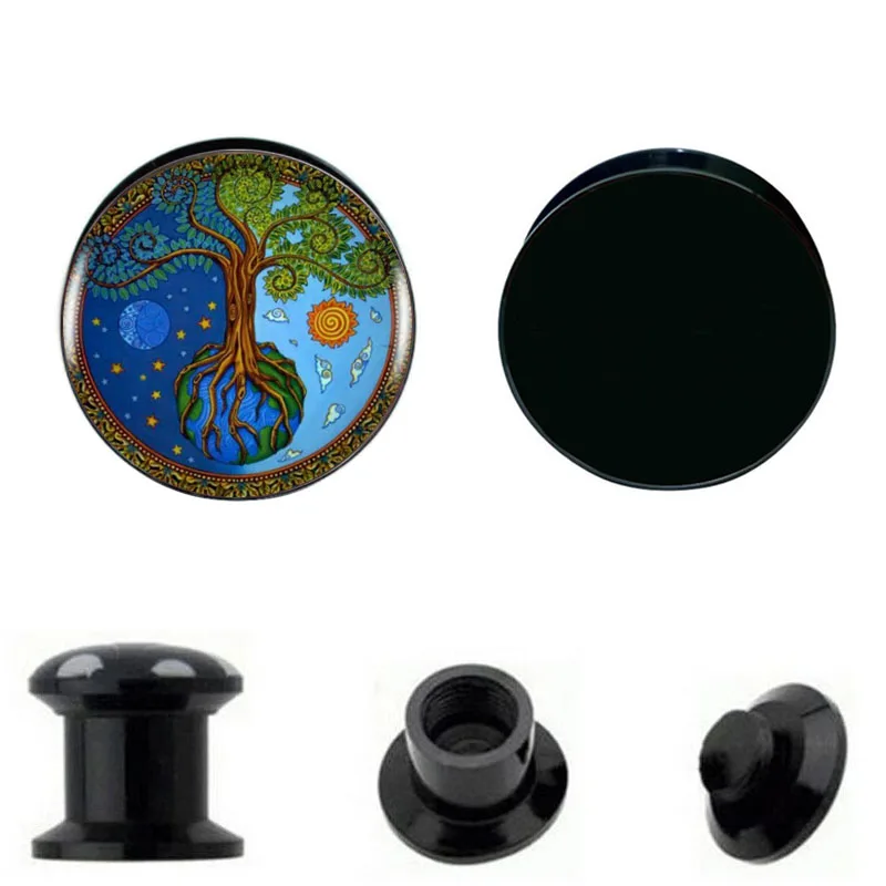 

2pcs Black Acrylic Nebula Life Tree Logo Ear Plugs Flesh Tunnel Ear Gauges Expander Ear Expansion Body Piercing Jewelry 6mm-25mm