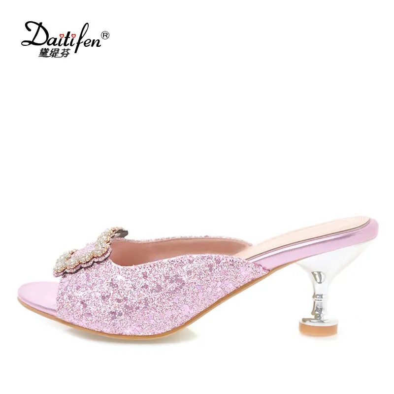 Daitifen Women's Slippers Ladies sexy glitter peep toe strange style