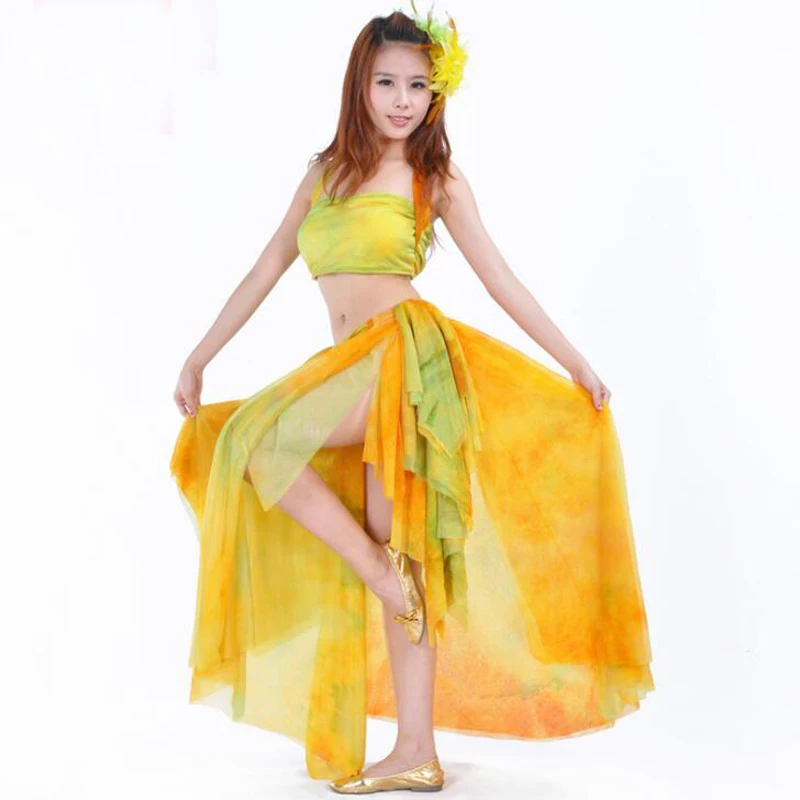 

high quality Tops/Skirt/Tops+Skirt Gypsy Belly Dancing Practice Suits Sexy tie-dyed design Oriental Dance Costumes 2 colors
