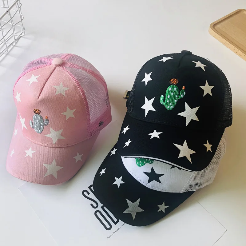 

Manufacturers selling net cap baby cactus han edition children cap embroidery pentagram summer baseball hat