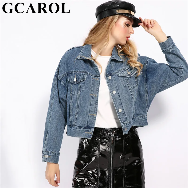 Женская джинсовая куртка GCAROL повседневная укороченная большого размера с