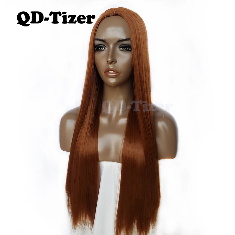 QD Tizer прямые синтетические парики оранжевого цвета натуральные волосы