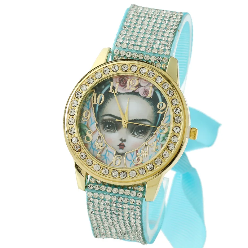 

Gnova Platinum Women Watch Vintage Frida Big Head Rhinestone Dial Fashion Wristwatch Lace Reloj para Dama Quartz Clock A846