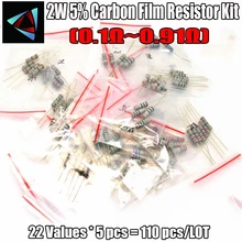 2 Вт 5% 0,1~ 0,91 ом 22 значения X 5 шт = 110 шт резисторы углеродная пленка комплект резисторов в ассортименте