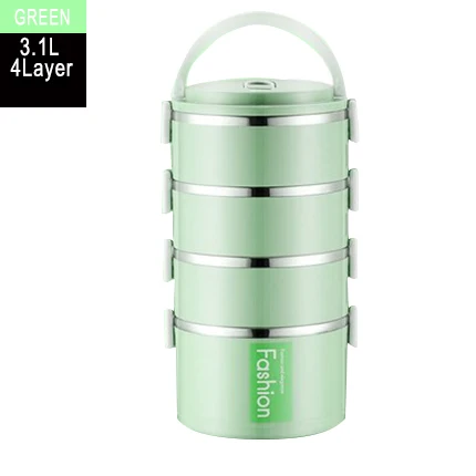Green 4 Layer Модный однотонный Ланч-бокс из нержавеющей стали с теплоизоляцией, детский школьный Ланч-бокс, кухонный составной контейнер для пищевых продуктов - Цвет: Green 4 Layer