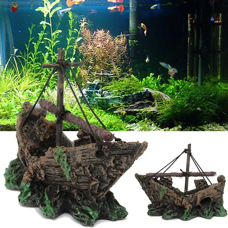 

Wreck Aquarium Landscape Sailing Boat Sunk Ship Destroyer Fish Tank Cave Decor Resin Ornament Landscaping Decoration