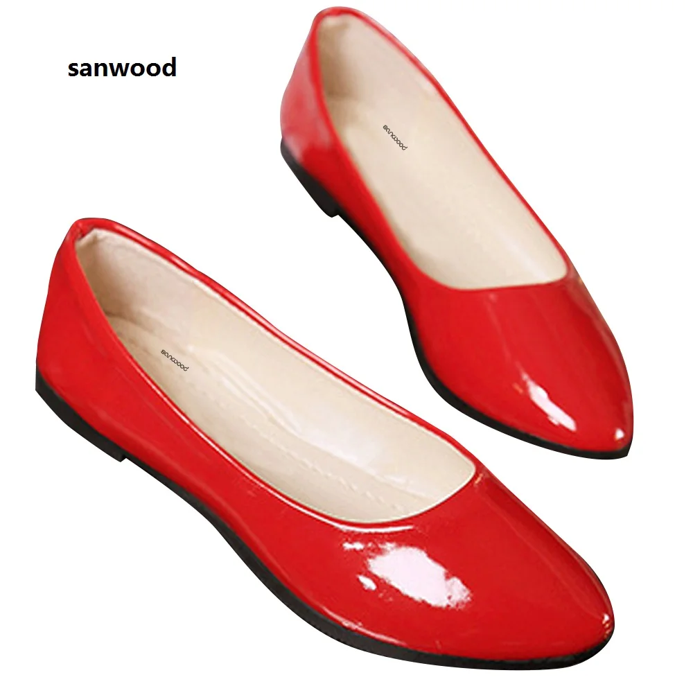 

Newest Women Fashion Candy Color Flat Shoes Business Faux Patent Leather Pointed Shoes