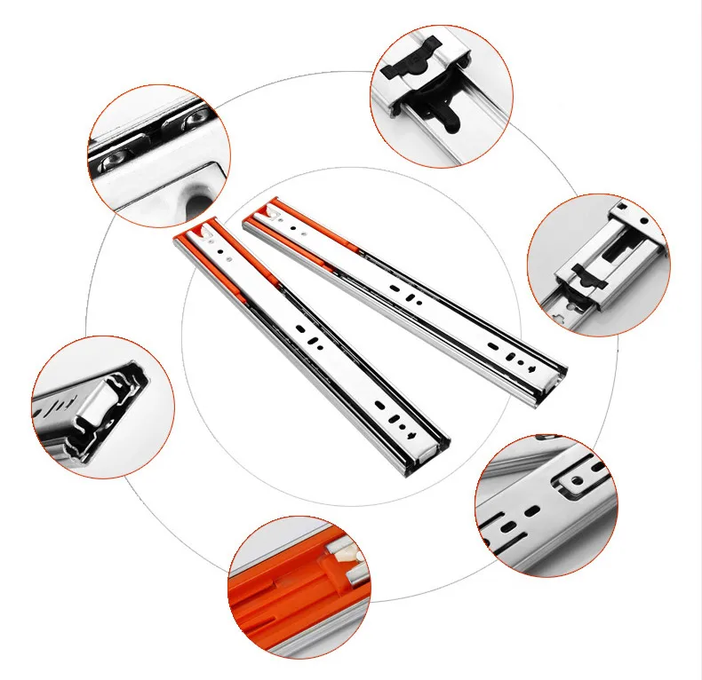 Выдвижная горка из нержавеющей стали 12-22 дюйма, бесшумная буферная перегородка направляющая для выдвижных ящиков кухонного шкафа 3 части 30-55 1 пара