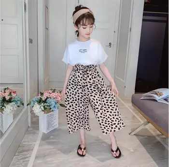 

2019 Korean style girls 2 pcs set t-shirt +wide pants fashion summer girls suit 4-9t B647