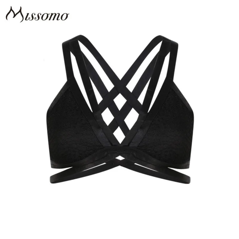 Missomo Solid Black Sexy Bra Women Cross Back Push Up Bralettes Female Adjustable Straps Soft