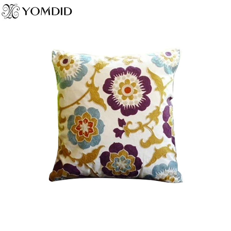 Модная декоративная подушка в этническом стиле с великолепным цветком, диванные подушки с ручной вышивкой, красочные подушки Cojin