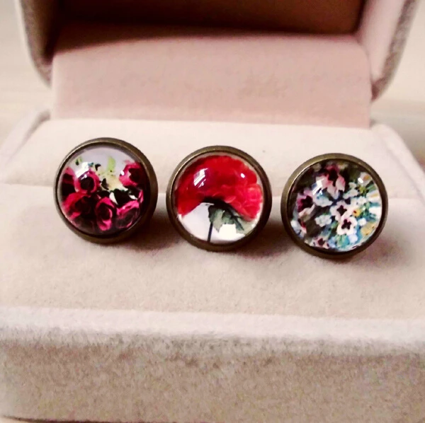 

1PC Radomly Send Trendy Romantic Red Rose Flowers Handmade Vintage Stud Earring E2754