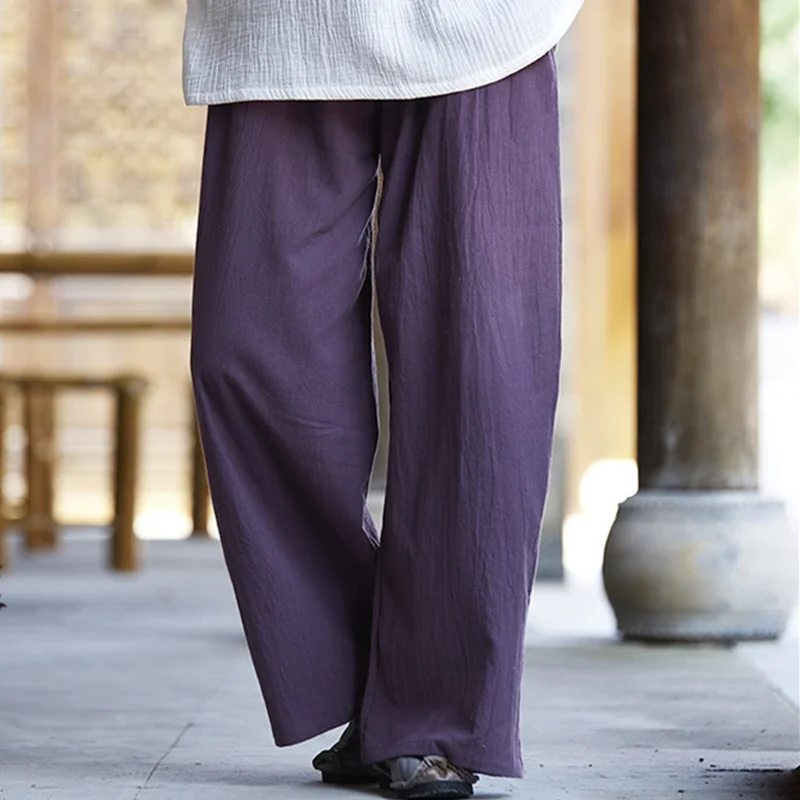 

Spring Loose Cotton Linen Women Pants New Vintage Casual Simple Solid Color Elastic Waist Wide Leg Pants