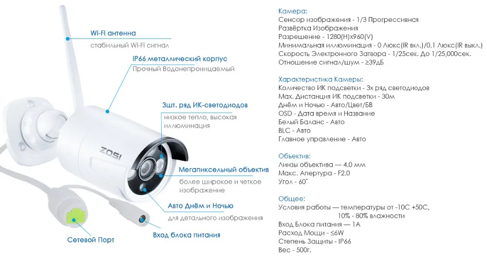 ZOSI 8-КАНАЛЬНЫЙ Системы ВИДЕОНАБЛЮДЕНИЯ Беспроводной 1080P NVR 8 ШТ. 1.3MP ИК Открытый P2P Wi-Fi IP CCTV Камеры Безопасности Системы Видеонаблюдения Kit