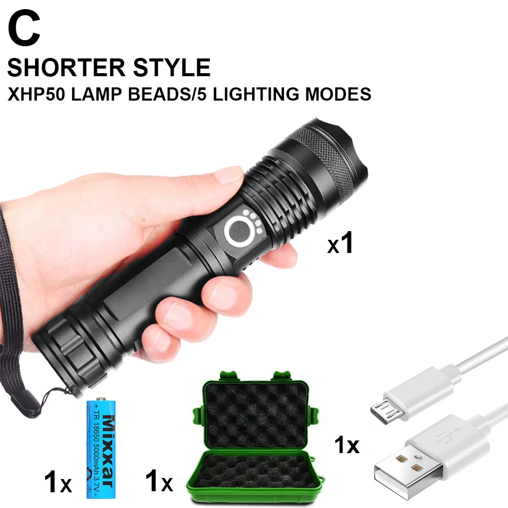 ZK20 дропшиппинг светодиодный XHP70.2 вспышка светильник USB Перезаряжаемый мощный яркий светильник фонарь с зумом XHP50 для кемпинга 18650 батарея - Испускаемый цвет: Shorter-Option C