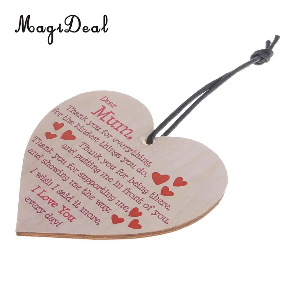 MagiDeal Mum Mother Day Wooden Heart Hanging Gift Plaque Bottle Wine Tags Decor Thank You Tags Pendents