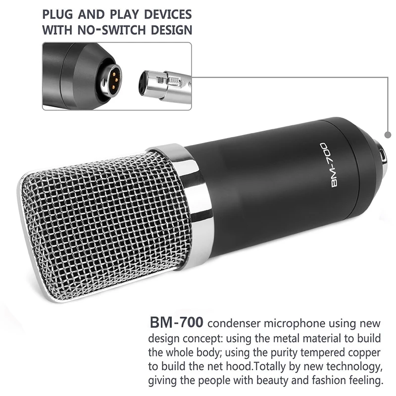 Ituf BM 700 Professional Condenser Microphone High Quality 3.5mm Wired Sound Recording microphone for computer Phantom power-4