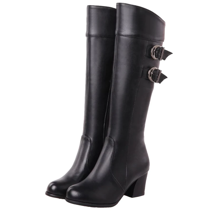 Du rouge Hauteur Automne Taille Casual Noir Avec À Chaussures Zip marron Chunky Talons Genou Grande Femmes Chelsea Sjjh Mode Long Bottes Bout Boucle A967 blanc Rond iPXkZu