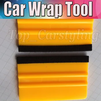 

100Pcs Yellow Squeegee With Felt Edge For Car boat/ Bike Wrap Wrapping Tool Scraper Car Wrap Applicator Tool KITS PROTWRAPS