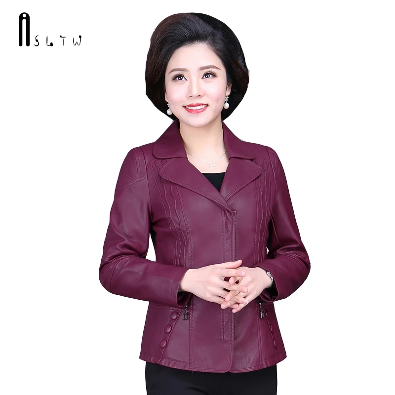 

ASLTW PU Leather Coat Women New Spring and Autumn Turn Down Collar Jacket Solid Plus Size Women's Leather Jacket