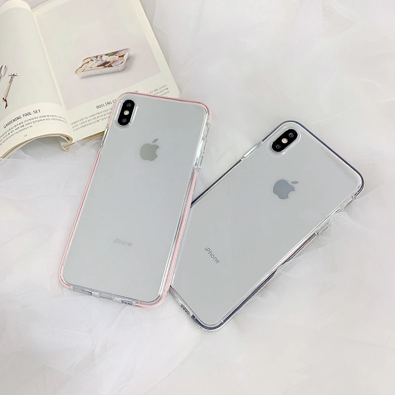 

Luxury color edge transparent phone case for iphone xr xs max x cover dual layer simple clear fundas for iphone 8 7 6 6s plus 10