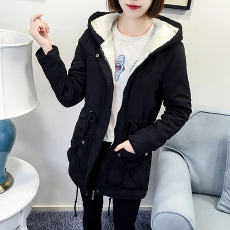

2019 Winter ladies casual hooded plus velvet thick warm cotton-padded jacke coat / Women's wool wadded jacket cotton jacketRQ270