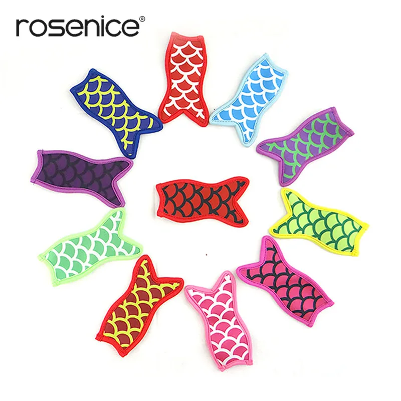 

10pcs Reusable Mermaid Tail Popsicle Holders Bags Freezing Insulation Ice Pop Sleeves with Stitched Edges for Kids (Mixed Color)
