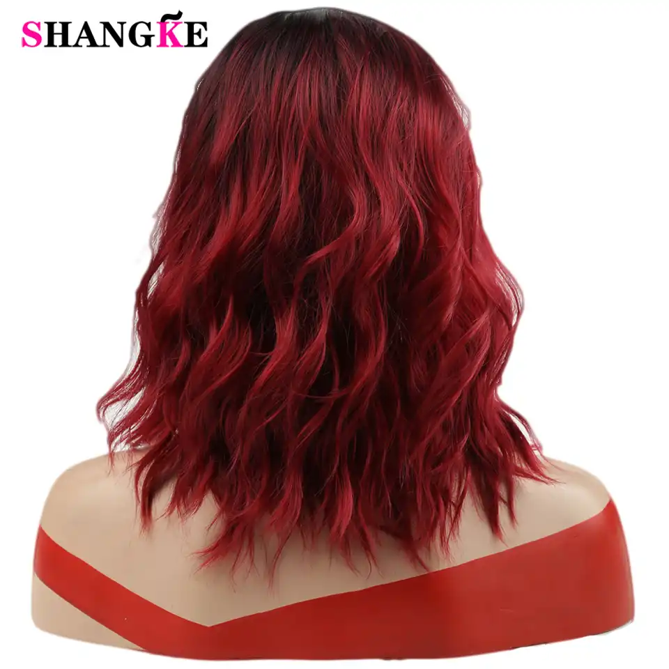 Shangke Short Water Wave False Hair Synthetic Ombre Red Blue Pink Wigs Short Black Hair For Women S