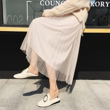 Для женщин Ретро блёстки плиссированные юбки для летние повседневное сетки Boho Пышная юбка длинная с резинкой в талии миди