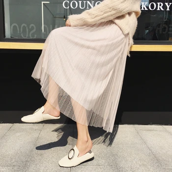 

Women Retro Sequins Pleated Skirts Summer Casual Mesh Boho Swing Skirt Long Elastic Waist Midi Skirts