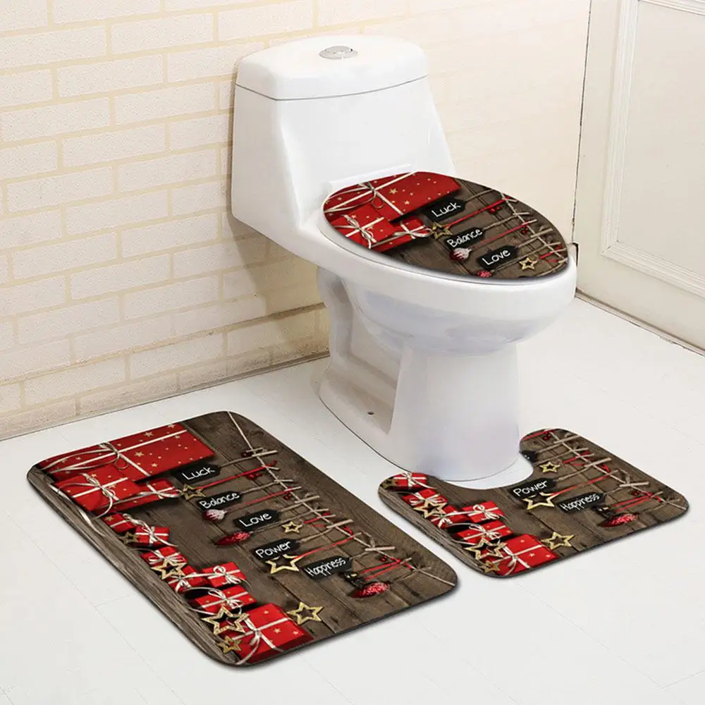 

3Pcs/Set 3D Christmas Tree Ball Toilet Seat Cover Foot Rug Lid Mat Decor