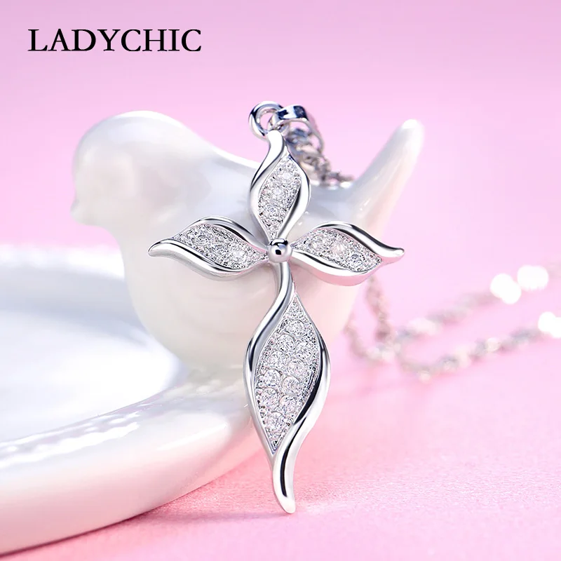Женская серебряная подвеска LADYCHIC ожерелье в форме листа с кристаллами вечерние