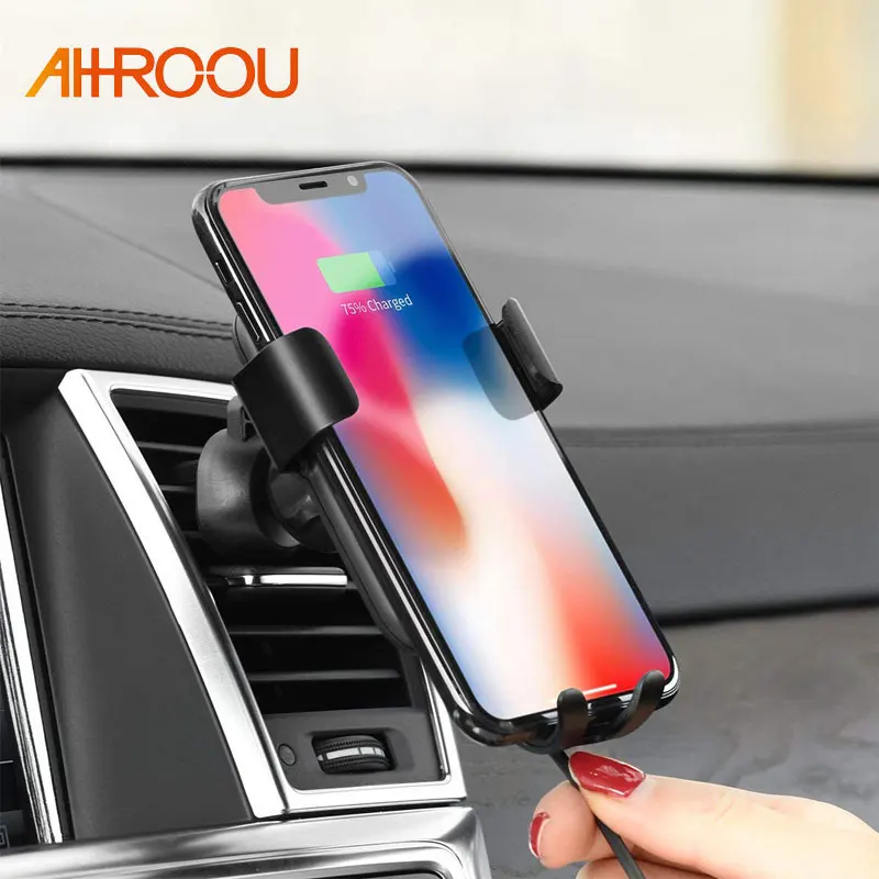 AHHROOU Qi Wireless Charger Car Holder for iPhone XS Max XR Samsung S9 Mobile Phone Holder Stand Air Vent Mount Car Phone Holder